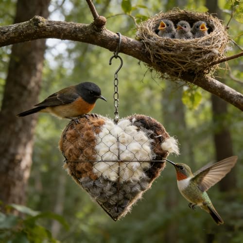 PMDYBY Handmade Fiber Bird Nesting Heart, Alpaca Bird Nesting Material Holder, Hummingbird Houses Nest Boxes,Garden Art Birdhouse Outside Gifts for Birds Lovers