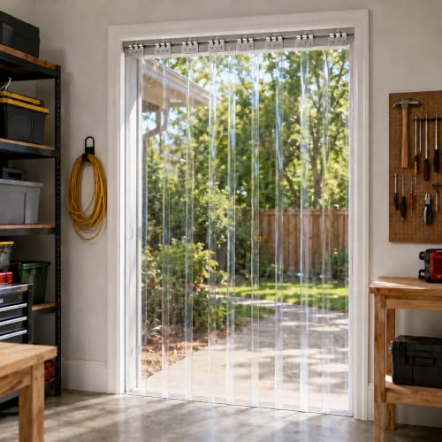 Image of Clear PVC Strip Door Curtain Kit 3x7 ft (36x84 in) - 0.04 inch Thick, 50% Overlap, Heavy Duty Waterproof Clear Vinyl for Walk-in Freezer, Cooler, Warehouse & Garage - Easy Install