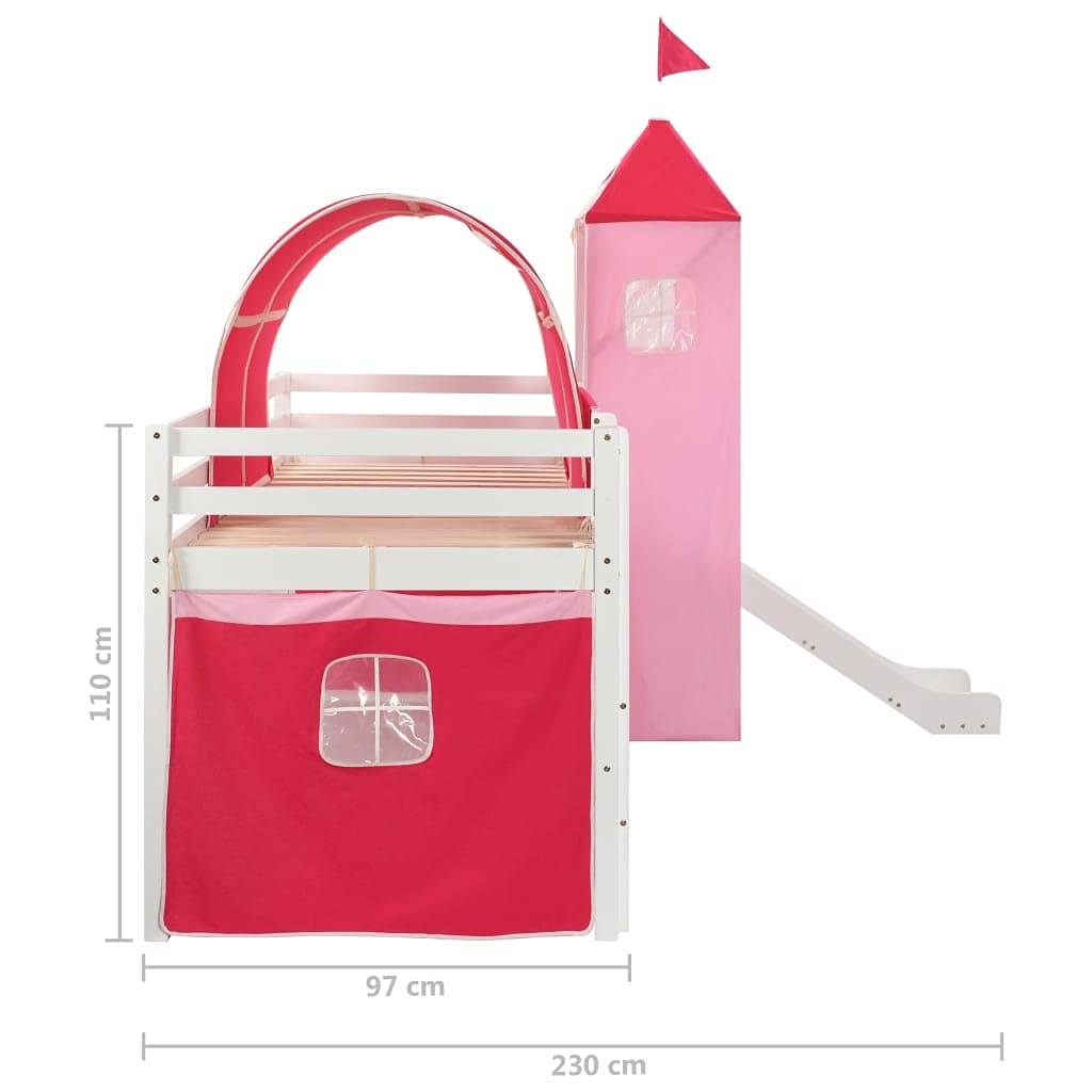 Rosa Colore del telaio: Bianco Letto a Castello per Bambini Scivolo e Scala in Pino 208x230 cmArredamento Mobili per bebè e bimbi Lettini e letti per bimbi