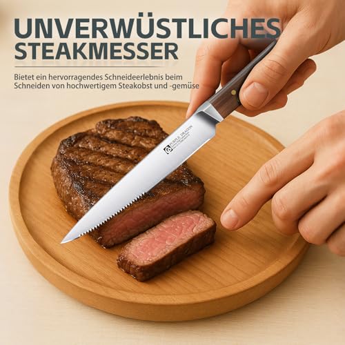 Purple Dragon Steakmesser 6er Set mit Wellenschliff - Holzgriff, Edelstahl – Ansicht 3