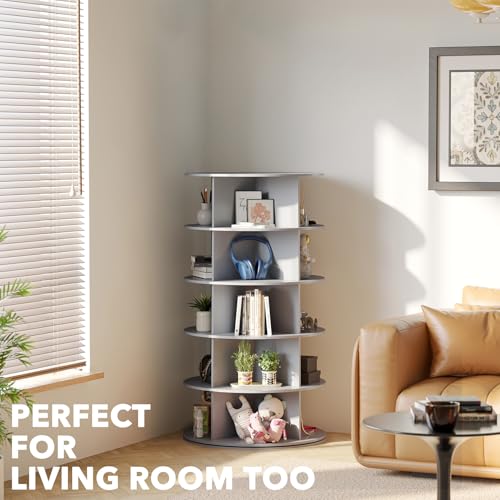 SpaceAid 5 Tier Rotating Shoe Rack Tower, Spinning Shoe Display Lazy Susan, Revolving 360 Shoe Rack Storage Round Carousel, Vertical Handbag Rotate Shoes Closet Organization (5-Tier Gray)