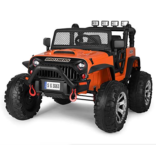 JOYLDIAS Kids Ride On Truck Large Kids Electric Vehicles Children s Electric Car w MP3 Bluetooth Player, LED Light, 4 Wheels Suspension,Parental Remote Control, Automatic Return Function (Orange)