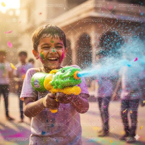 Image of Holi Dino Crocodile Pull-n-Pump Pressure Blaster Water Gun Pichkari | with Free Balloons || (Dino Blaster PoPo Toys