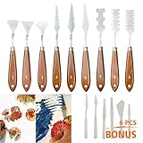 Palette Knives SIMPZIA 9Pcs Stainless Steel Spatulas Painting Knives Art Tools Set for FX Special Effects in Oil Painting or Acrylic Mixing Paints-Bonus 6 Pcs Plastic Painting Mixing Scraper