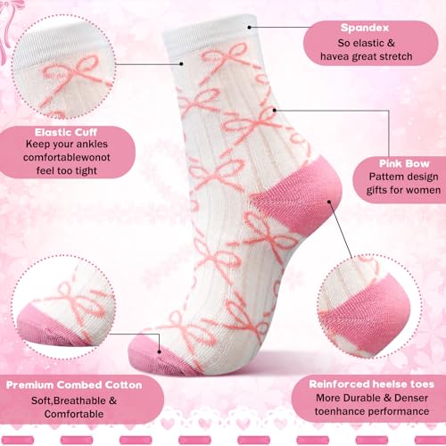 5 Pairs Coquette Socks for Women Pink Bow Socks Set Cotton Breathable Cute Mid Stuff Gift for Sleeping Home Women Girl3