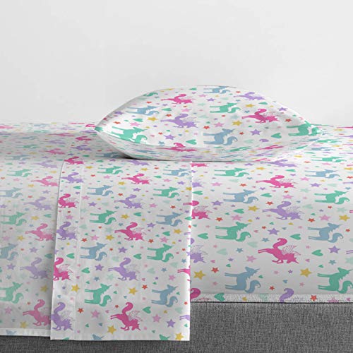 Image of Trend Collector Twin Comforter Set 4 Piece Kids Unicorn Bedding, White | Bed in a Bag, Comforter Sheets Pillowcase, Official Product, Soft Microfiber, Machine Washable, Easy Care, Girls Gift