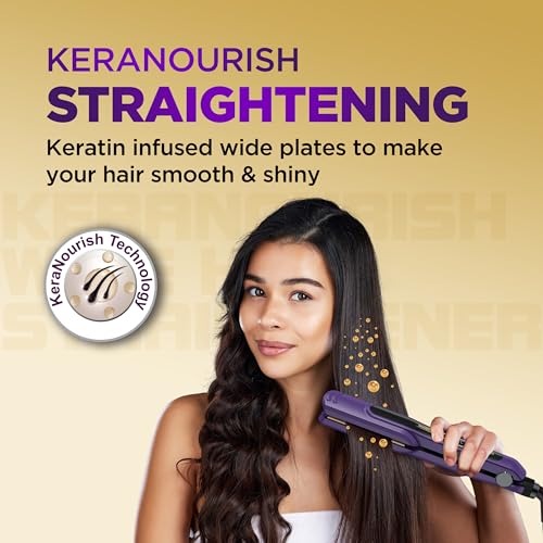 Image of Havells Wide Hair Straightener|KeraNourish| 5 Adjustable Temperature Settings| Digital Display|For All Hair Types|Worldwide Voltage|HS4222