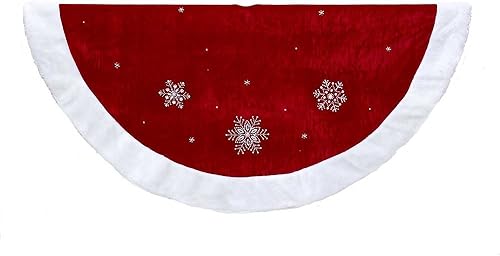 Faldón Kurt Adler para árbol, de 48 pulgadas, de color marrón y rojo bordado, Tela, rojo (Red Snowflakes)