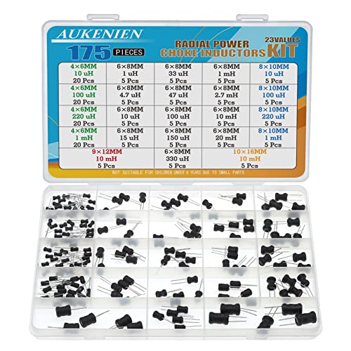 AUKENIEN Inductores 23 Valor 175 Piezas 10uH 100uH 220uH 1mH 1uH 4,7uH 15uH 33uhH 47uH 150uH 330uH 2,7mH 10mH 20mH Kit Surtido de Inductor Radiales
