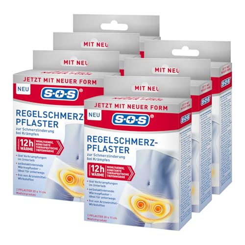 SOS Regelschmerz-Pflaster (6x 2 Stück) - angenehme Wärme zur Schmerzlinderung bei Krämpfen - wohltuende und konstante Tiefenwärme bei Schmerzen während der Menstruation - je 20 x 11 cm