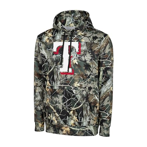FOCO MLB Mens Official Hunter Camo Primary Logo Performance Pullover Hoodie Sweatshirt (US Alpha Large Regular Regular Texas Rangers - Hunter Camo Texas Rangers)