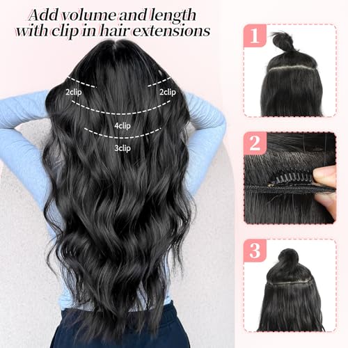Image of KooKaStyle Wavy Thick Clip in Hair Extensions 20 inch Blue - Black Streak