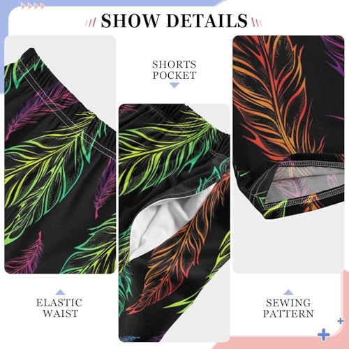 ZZXXB Colorful Feather Boys Long Pants Soft Trousers Elastic Waist Kids Lounge Bottoms with Pockets S-XL4