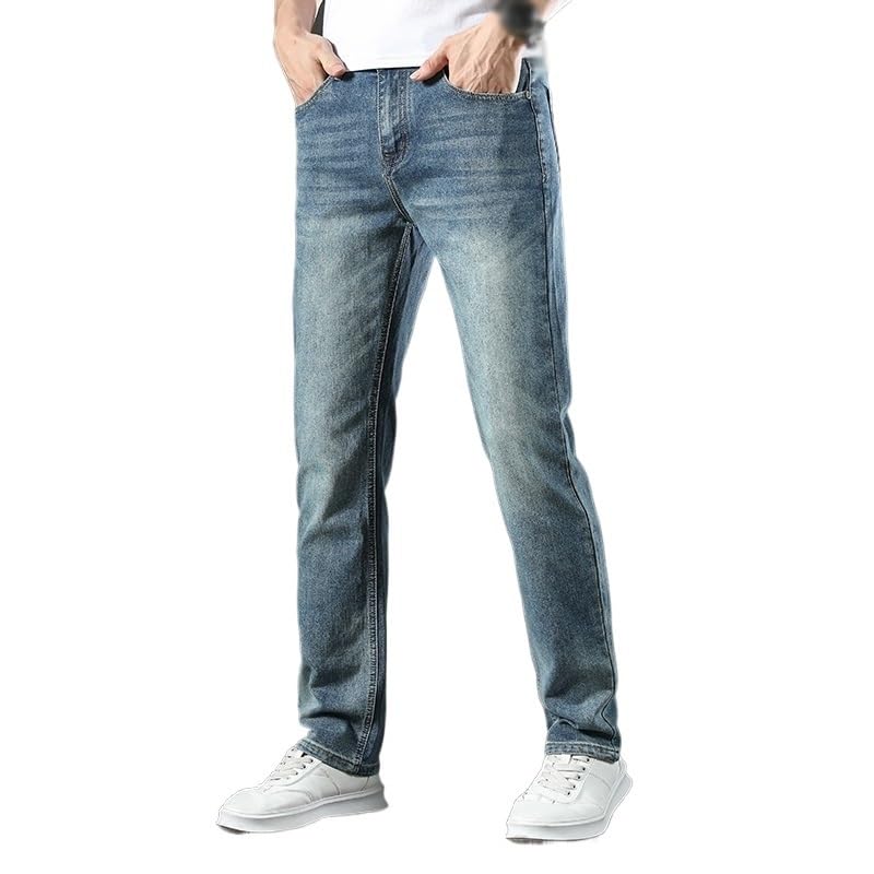 Straight Leg Jeans Vintage Solid Color Make Old Business Comfort Denim Pants4