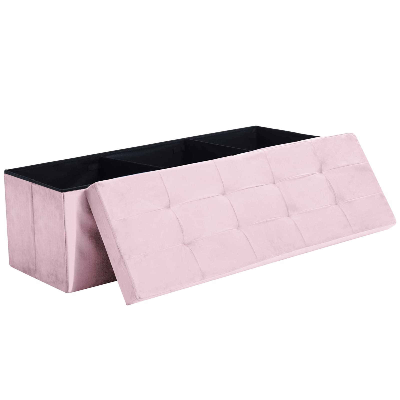 CUYOCA 45.3 Inches Storage Ottoman Bench Foldable Seat Footrest Shoe Bench End of Bed Ottoman, 166L Storage Upholstered Tufted Bench, Velvet Pink