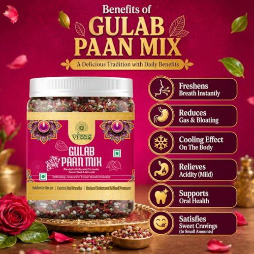 Image of Vilaas Gulab Paan Mukhwas, 200 Gm | Gulab Paan Mouth Freshener | Refreshing & Digestive After Meal Snack Mukhwas | Hygienically Packed Mukhwaas