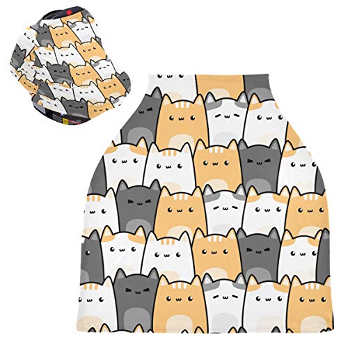 リンドファットかわいいキティ猫ベビーカーシートカバーキャノピー伸縮性看護カバー幼児用母乳の男の子の女の子のための通気性防風冬のスカーフ