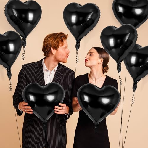 Image of 30 Pcs Red and Black Heart Balloons, 3 Sizes Heart Foil Balloon, Valentine Day Party Decorations, Love Balloon Valentine Balloons for Birthday Party Wedding Baby Shower