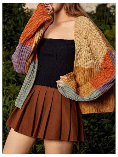 WDIRARA Women's Color Block Open Front Cardigan Sweaters Long Sleeve Knit Outerwear3
