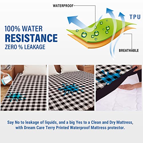 Image of DREAM CARE Waterproof Fitted Terry Cloth Printed Mattress Protector for Single Bed with Elastic Strap - 72 inchx42 inch, Dark Coffee