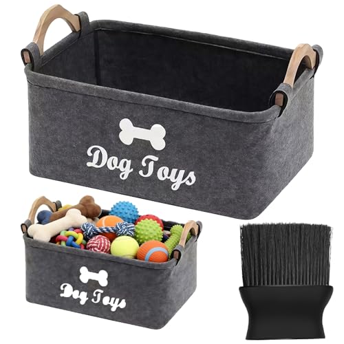 Panier de rangement pour jouets de chien – Panier en feutre noir avec motif os et