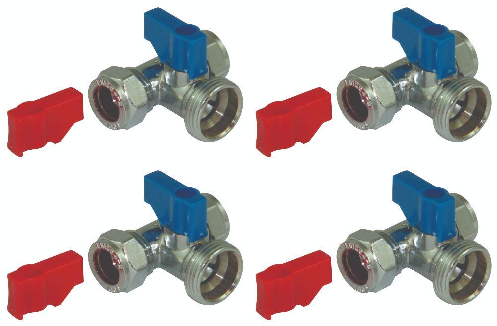 Aumix Blue 15Mm X ¾ Inch Tee Washing Machine/Dishwasher Valve Tap T Connector X4