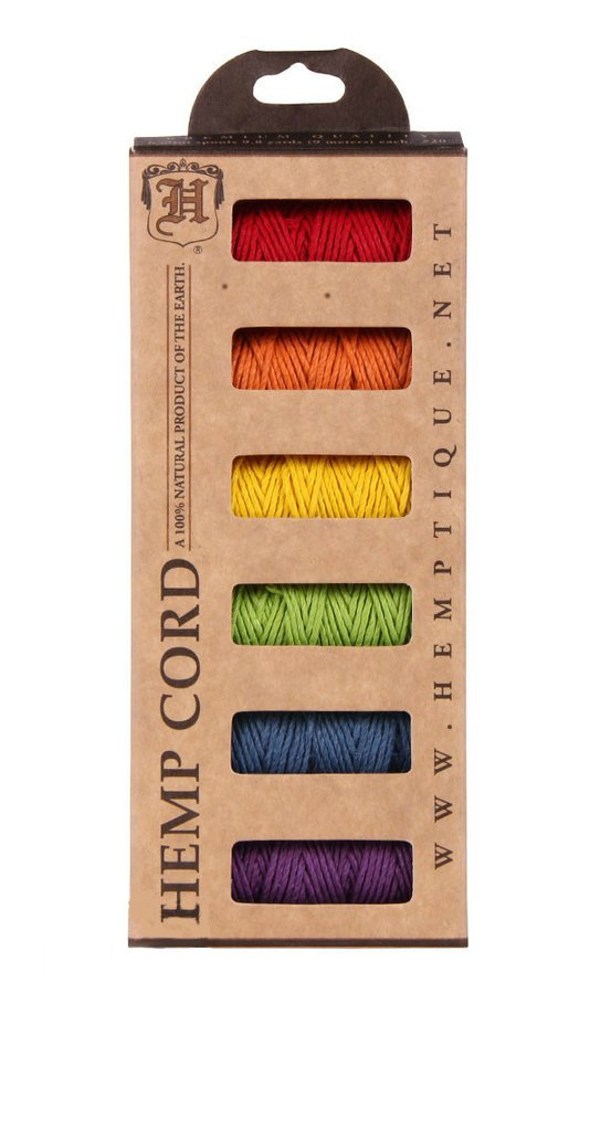 Hemptique Hemp Cord Mini Spools 20lb 9.8yd 6/Pkg-Rainbow Fields