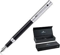 Caneta Tinteiro Crown Jazz Preta Luxo Presente + Estojo Conversor Tinta e Capa de Veludo