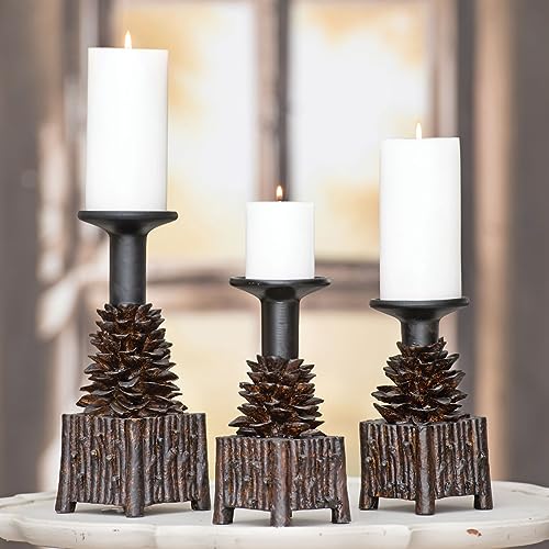 BLACK FOREST DECOR Pinecone Candleholders - Set of 3