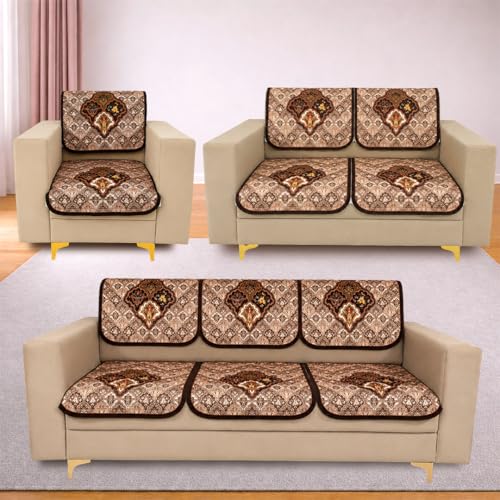Image of Homerz Premium 'Maharaja Paradise Series' Sofa Cover | Net Fabric Sofa Cover | Washable, Anti-Dust Backed & Wrinkle Resistant Cover (Noor Mahal, 6 (3+2+1) Seater, Seat Cover with Backrest)
