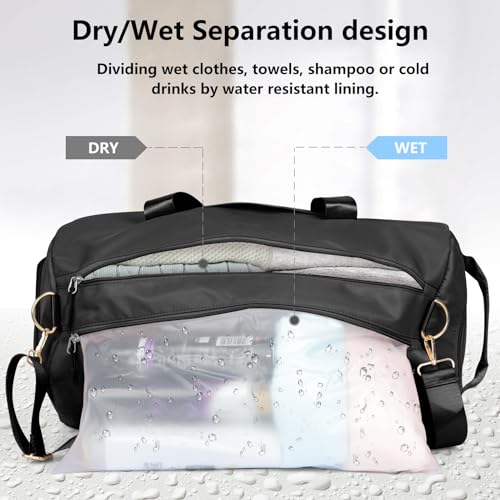 Image of Duffle Bag For Women, Sports Duffel Bag for Gym with Wet Pocket & Shoe Compartment, Overnight Weekender Travel Bag, black, medium, Causal