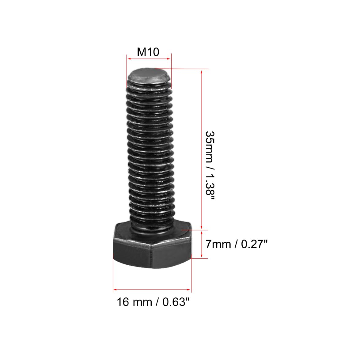 sourcing map M10x35mm vis tête Hex Vis gauche fixation acier carbone noir 3pc