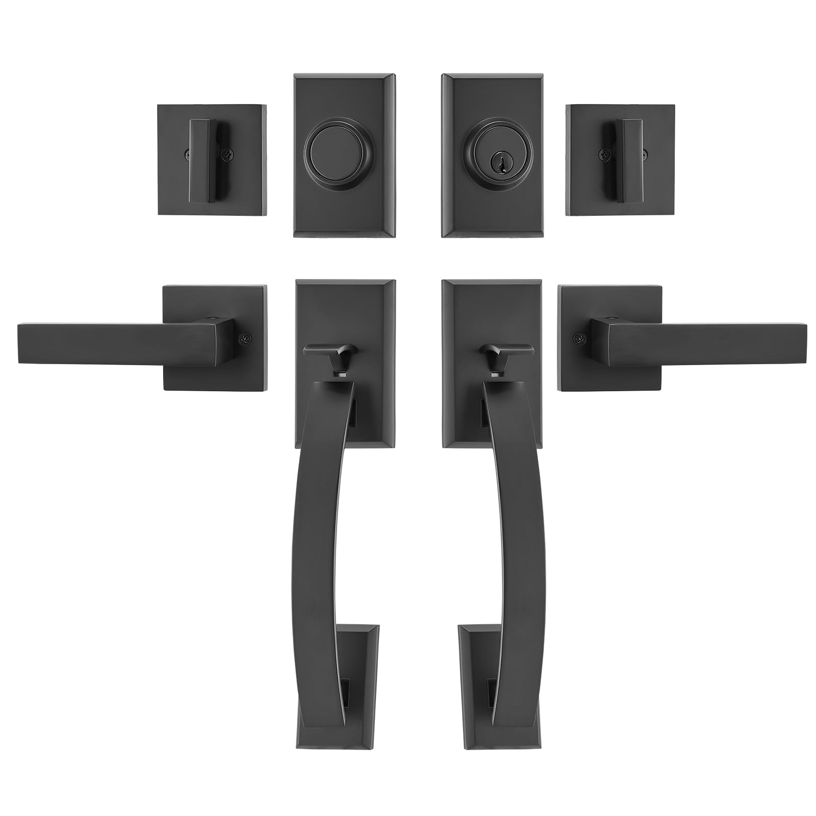 VEVOR Juego de manijas de puerta doble, palanca de puerta arqueada negra mate juego de manijas de puerta delantera doble con palanca de manija reversible juego de cerradura de puerta doble con chupete