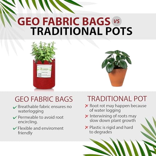 Image of Geo Fabric Grow Bags for Plants 6X7 Inch (Pack of 1) | 400 GSM Heavy Duty UV-Protected Round Maroon Colour Plant Bags for Terrace and Vegetable Gardening | Strong & Reusable|