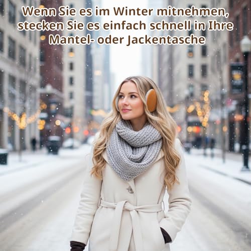 DqiUnaX Ohrenwärmer Damen, 4 Stücke Ohrenschützer Winter, Ohrenwärmer Fahrradhelm, Ohrenschützer Damen, 8,5 x 6,5 cm, Schwarz, Grau, Zimtgelb, Beige