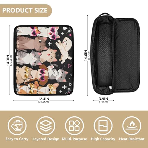 Estuche de viaje 2-en-1 para plancha y rizador con mat heat resistant, impermeable, portátil, diseño de gatos y perros en estilo cartoon miniatura 4