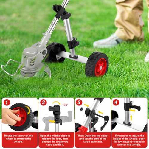 Electric Weed Wacker Attachment Wheels for Weed Eater, Adjustable Cordless String Trimmer Auxiliary Wheels, Flexible Angle Weed Cutter Accessory, Tool Pole Dia 26-28mm Adjustable Support Wheel Only