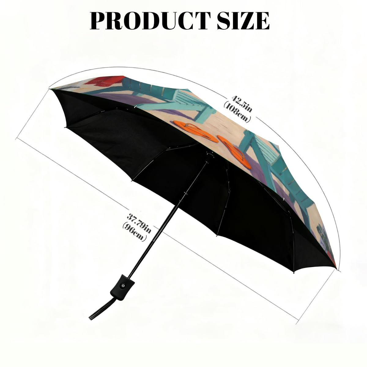 Ombrello pieghevole con pittura a olio e tramonto da spiaggia, ombrello da viaggio, compatto, antivento, impermeabile, con protezione UV, rivestimento nero, leggero, 8 costine, portatile, per