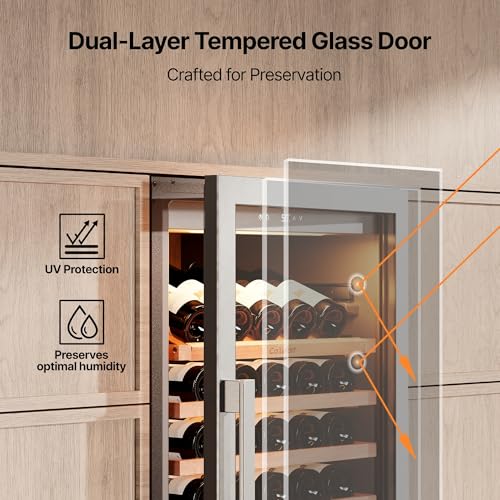 Image of Ca'Lefort 24 Inch Wine Fridge, 166 Bottle Built-In Wine Cooler | 69-Inch Tall Wine Cellar, Quiet Inverter Compressor, 40-65F Temperature Control, Display Shelf, Glide-Out Shelves & Drawer