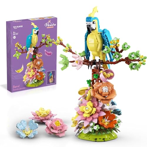 Image of Flowers and Parrot Building Set- 1162pcs, Compatible with Lego Flower, Cute Bird and Succulent Botanical Collection Set