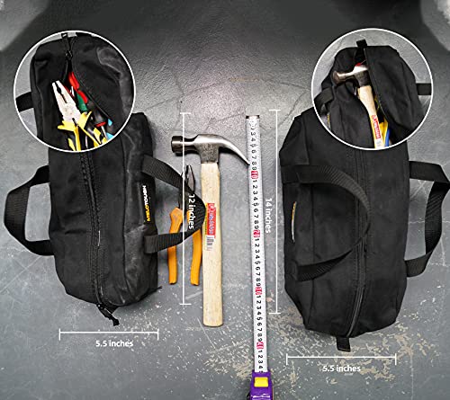 Melotough Waxed Canvas Utility Tool Tote Bag Combo Kit-Includes 2 Medium Tool Organizer Bags For Electrician, Plumbing, Gardening, Hvac & More (Black) #TOP4
