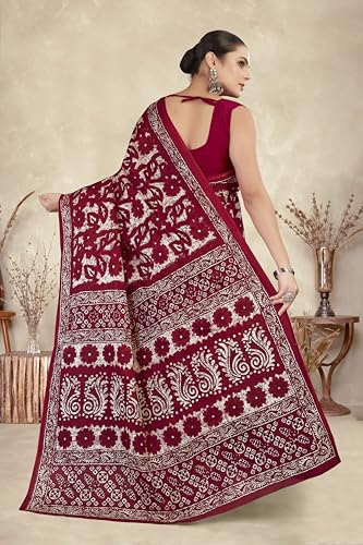 Image of TAMAIRA FASHION Mulmul Pure Cotton Saree For Woman Floral Batik Printed |Office Wear Daily Wear Sarees For Women Without Blouse Piece (Available in 16 Colours)