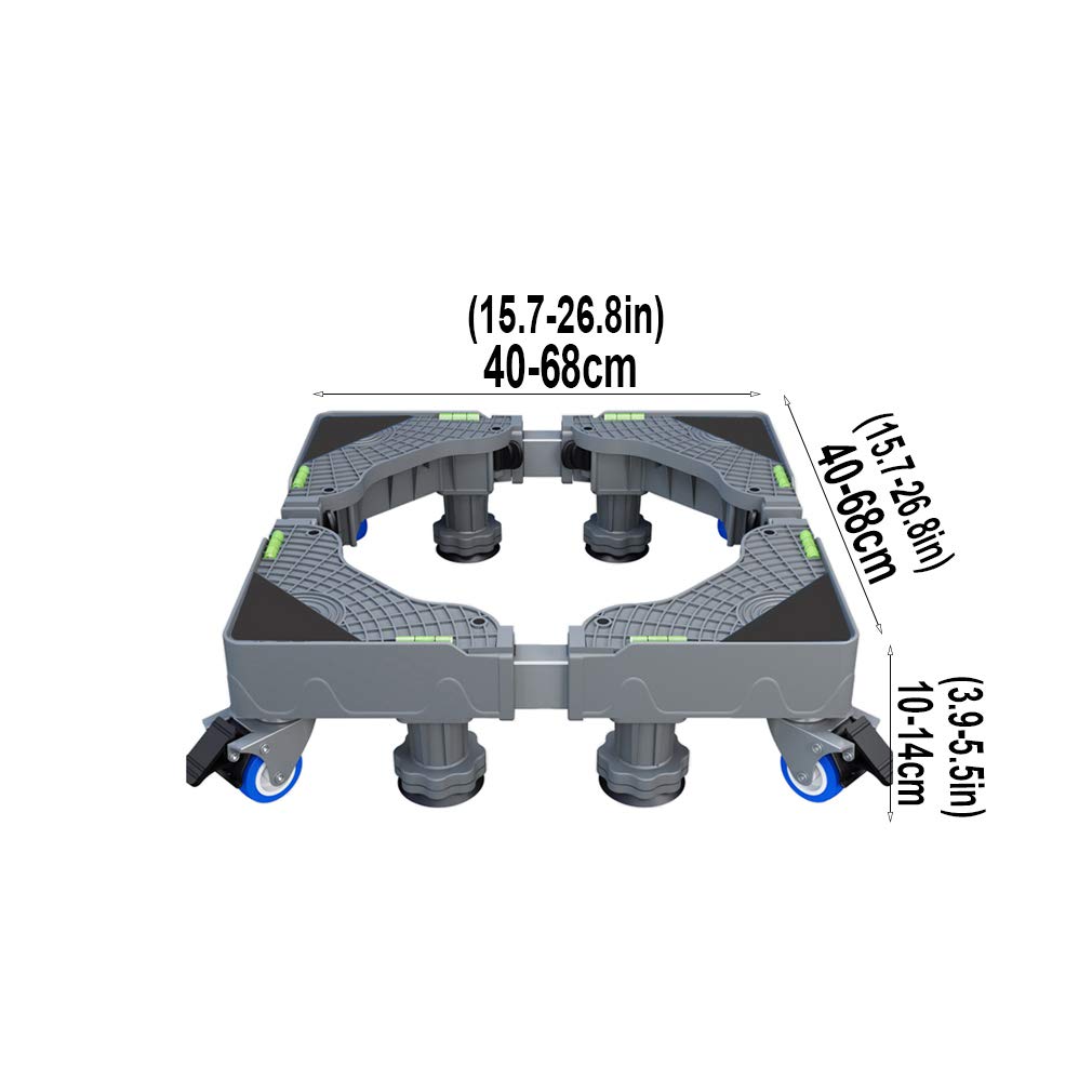 Carro de Transporte Ajustable para frigorífico/congelador (Largo/Ancho: 40-68 cm), Base antivibración para Lavadora/Secadora, Soportes con Alfombrilla antivibración (4 Ruedas, 4/8