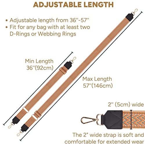 Image of BAKKO Crossbody Strap Top Grain Leather Ends Gold Metal Hardware 2 inch Wide Shoulder Strap Replacement fits Handbags Purses Messenger Duffel Bags Gold Metal Hardware Adjustable Length from 36 inch-57 inch