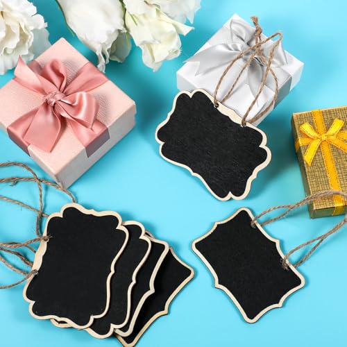 10 Pack Mini Chalkboard Tags with String, Small Chalkboard Tags Blackboard Slate Decanter Tag, Hanging Wooden Signs Party Buffet Food Name Hanging Blackboard Massage Board Labels
