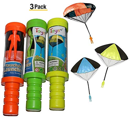 Toys+ Skydiver Parachute Men 3 Piece Set- Tangle Free with Launcher containers
