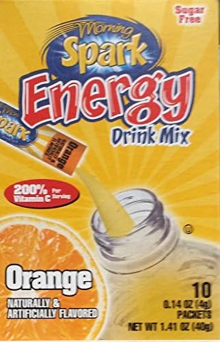 Morning Spark Energy Drink Mix, Orange 10 - .14 Oz Packets (Pack of 4)