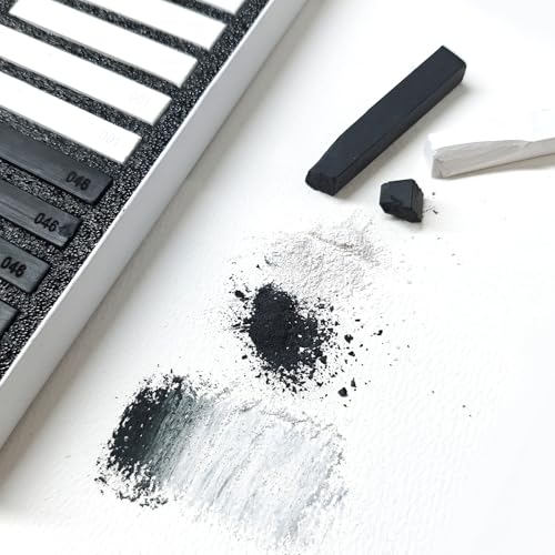 Artecho 12pcs Soft Pastels, 6 White and 6 Black Soft Pastels, Square Chalk for Drawing, Blending, Layering, Shading - Thumbnail 3