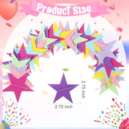 Image of Spakon 65 Feet Glitter Star Paper Garland Banner Hanging Decoration Star Streamers Double Side 2026 Graduation Decorations for Wedding Birthday Festival New Year Party Decoration (Pastel)
