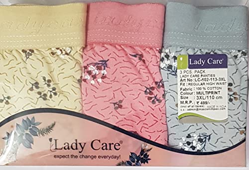 Image of LADY CARE , Panties, Under WEAR, for Women's, Medium Elastic, 3PC Combo Pack, Multi Colour Print, Size M, L, XL, 2XL, 3XL, 4XL, 5XL